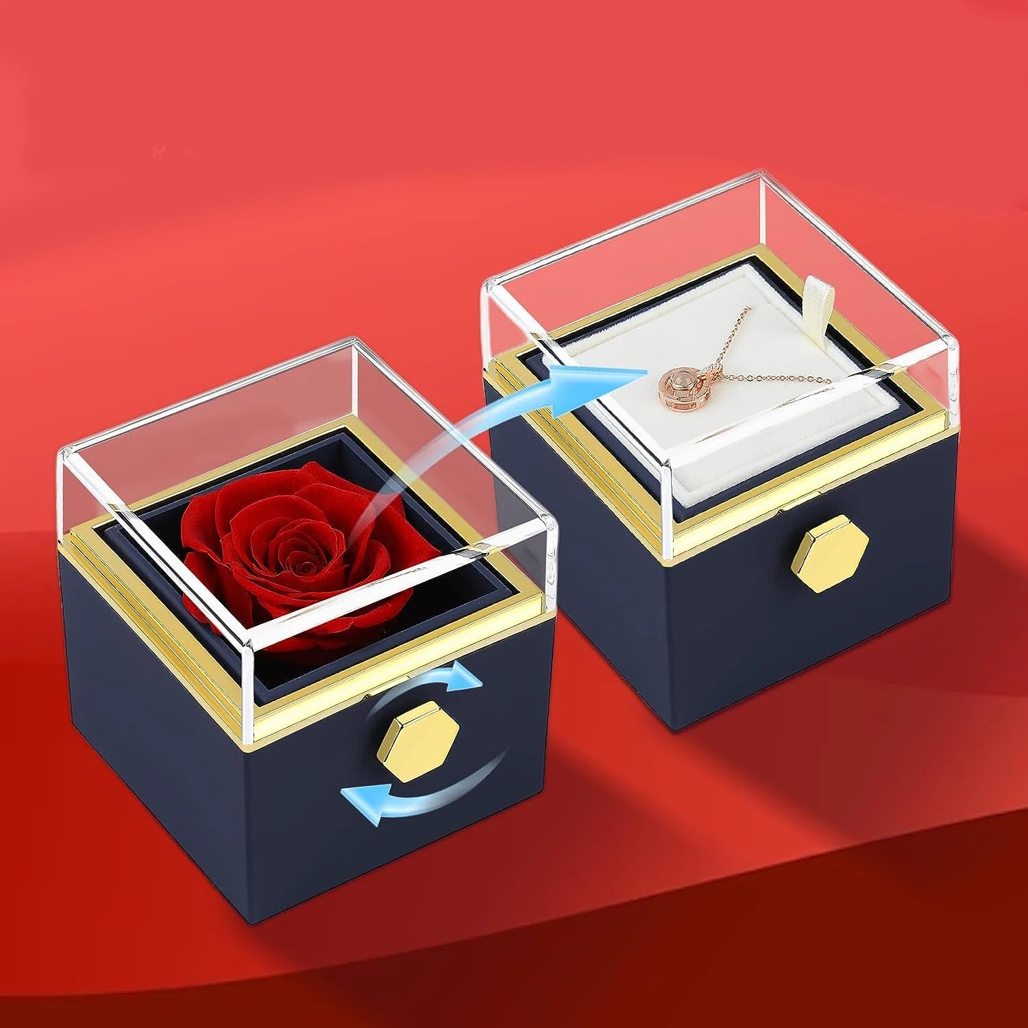 Rotating Eternal Rose Box With Heart Necklace For Mom Rotating Rose Flower Rose Creative Rose Jewelry Packaging Box Mother's day