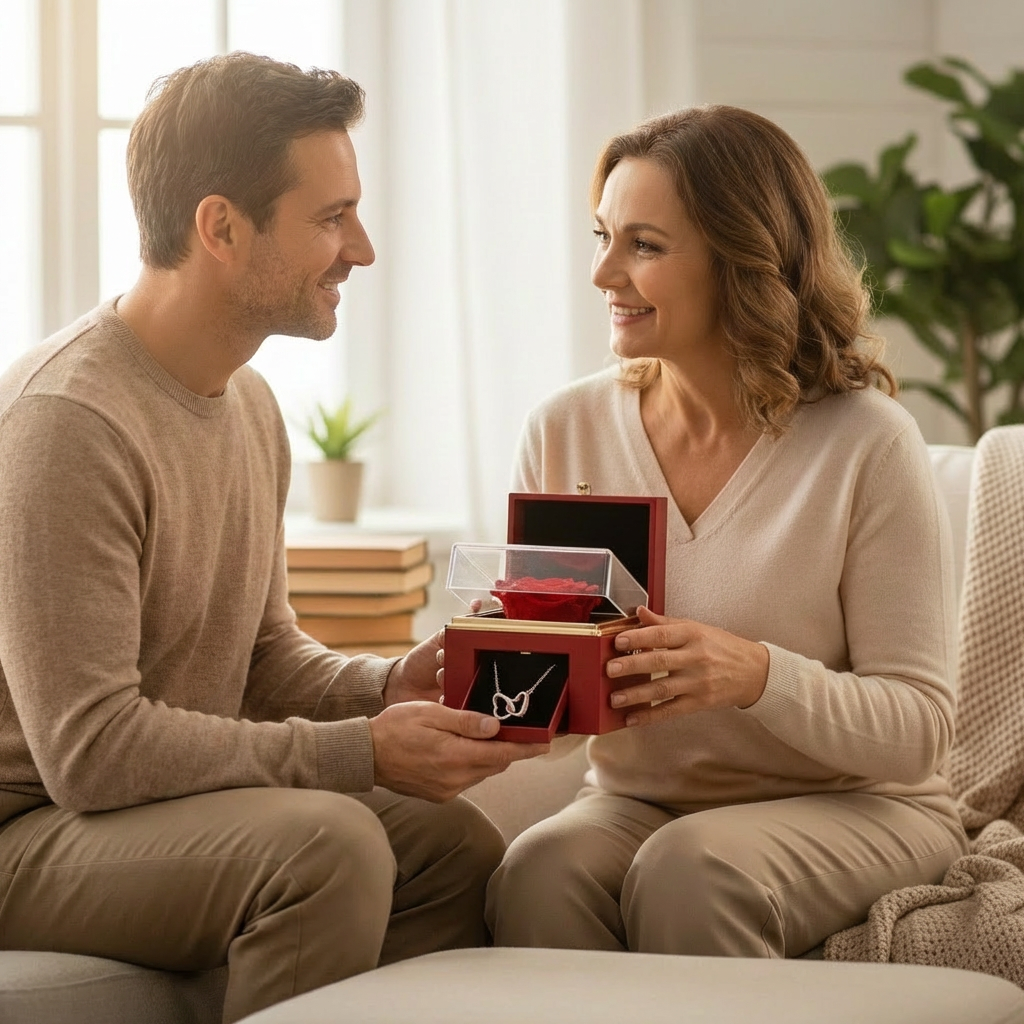 Rotating Eternal Rose Box With Heart Necklace For Mom Rotating Rose Flower Rose Creative Rose Jewelry Packaging Box Mother's day