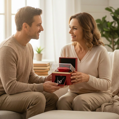 Rotating Eternal Rose Box With Heart Necklace For Mom Rotating Rose Flower Rose Creative Rose Jewelry Packaging Box Mother's day