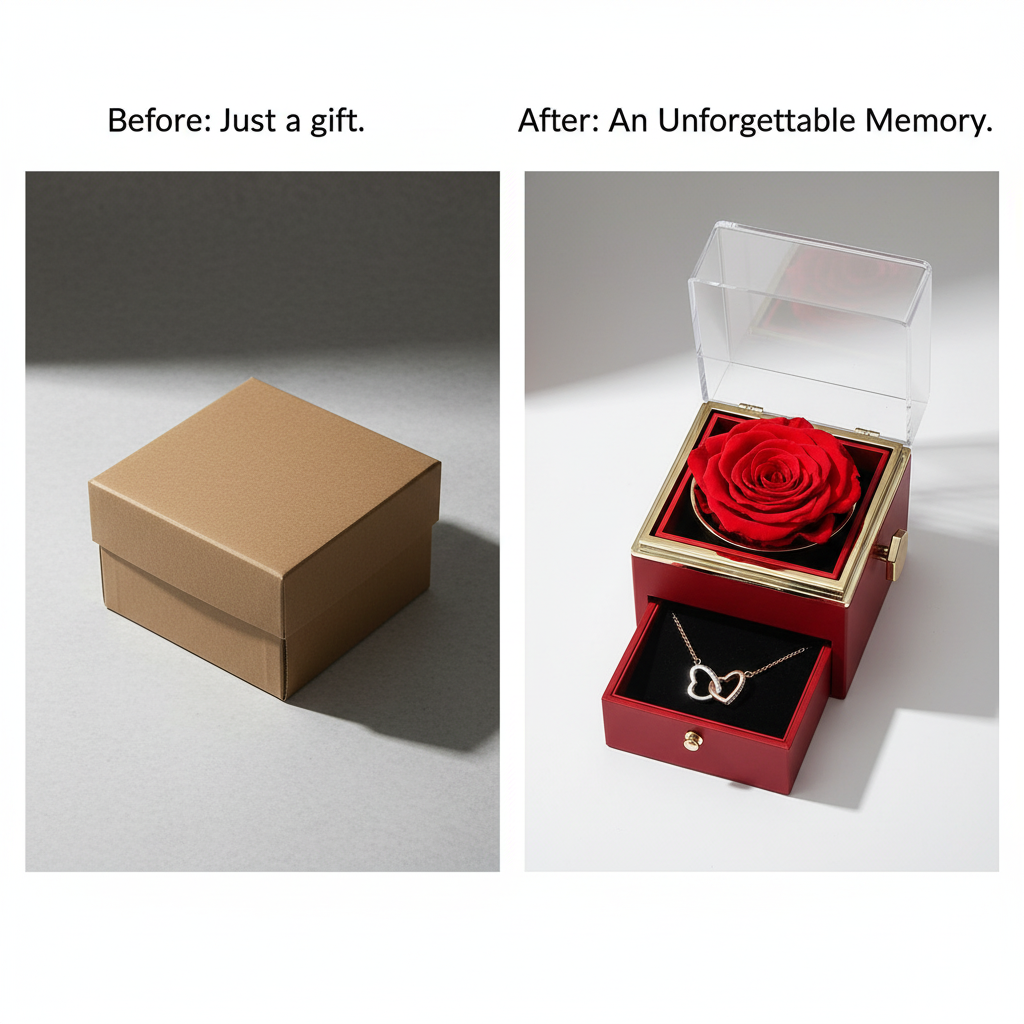 Rotating Eternal Rose Box With Heart Necklace For Mom Rotating Rose Flower Rose Creative Rose Jewelry Packaging Box Mother's day